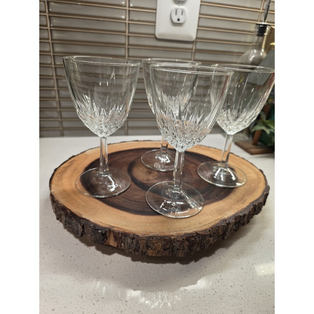 4 Vtg Luminarc Diamant Marked France 8 oz Wine Water Glasses 6 3/4" Tall EUC